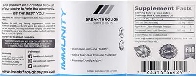 Photo of the Breakthrough Supplements Immunity label