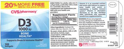 Photo of the CVS Pharmacy D3 1000 IU label