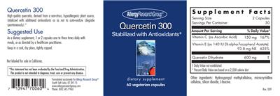 Photo of the Allergy Research Group Quercetin 300 label