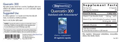 Photo of the Allergy Research Group Quercetin 300 label