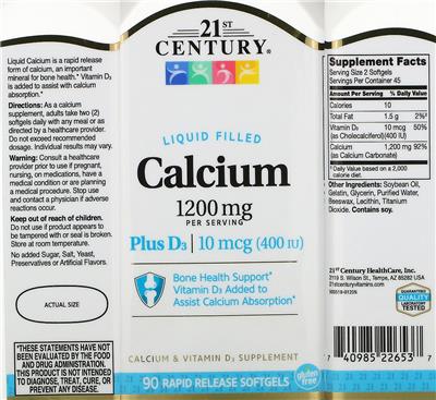 Photo of the 21st Century Calcium 1200 mg label