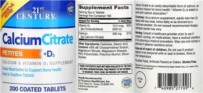 Photo of the 21st Century Calcium Citrate +D3 Petites label