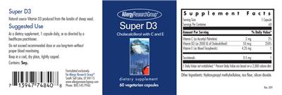 Photo of the Allergy Research Group Super D3 label