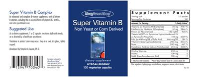 Photo of the Allergy Research Group Super Vitamin B label