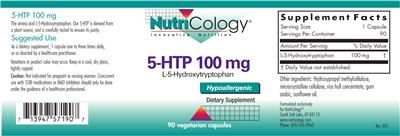 Photo of the NutriCology 5-HTP 100 mg label