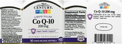 Photo of the 21st Century Co Q-10 200 mg label