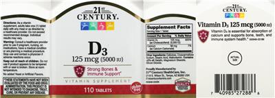 Photo of the 21st Century D3 125 mcg (5000 IU) label