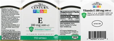 Photo of the 21st Century E 180 mg (400 IU) label