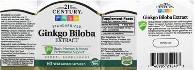 Photo of the 21st Century Gingko Biloba Extract label