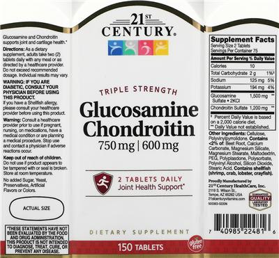 Photo of the 21st Century Glucosamine 750 mg Chondroitin 600 mg label
