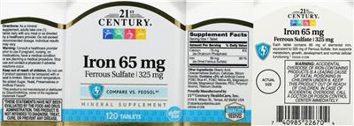 Photo of the 21st Century Iron 65 mg label