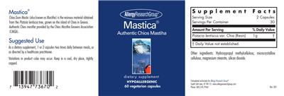 Photo of the Allergy Research Group Mastica label