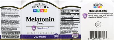Photo of the 21st Century Melatonin 3 mg label