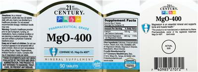 Photo of the 21st Century MgO-400 label