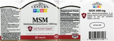 Photo of the 21st Century MSM 1000 mg label