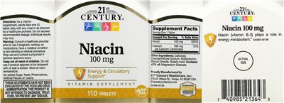Photo of the 21st Century Niacin 100 mg label