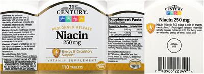 Photo of the 21st Century Niacin 250 mg label