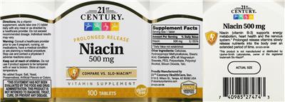 Photo of the 21st Century Niacin 500 mg label