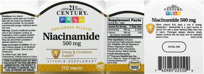 Photo of the 21st Century Niacinamide 500 mg label