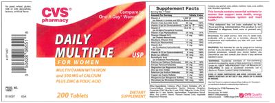Photo of the CVS Pharmacy Daily Multiple For Women label