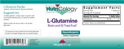 Photo of the NutriCology L-Glutamine label