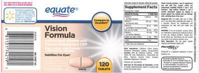Photo of the Equate Vision Formula label