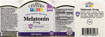 Photo of the 21st Century Melatonin 10 mg label
