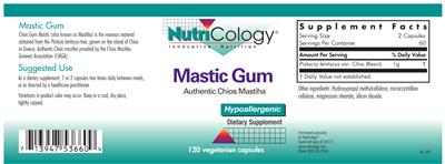 Photo of the NutriCology Mastic Gum label
