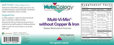 Photo of the NutriCology Multi-Vi-Min without Copper & Iron label