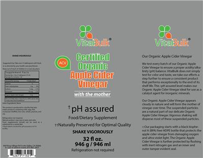 Photo of the VitalBulk Certified Organic Apple Cider Vinegar label