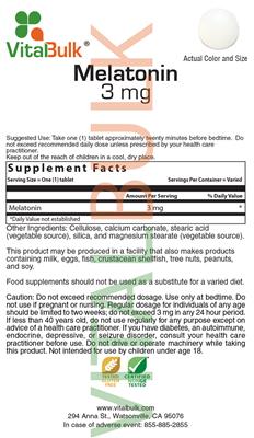 Photo of the VitalBulk Melatonin 3 mg label