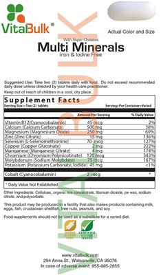 Multi Minerals with Super Chelates Iron & Iodine Free
