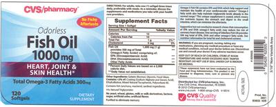 Photo of the CVS Pharmacy Odorless Fish Oil 1000 mg label