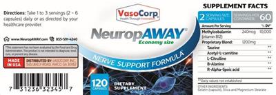 Photo of the VasoCorp NeuropAway label