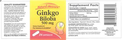 Photo of the Nature's Measure Ginkgo Biloba 500 mg label