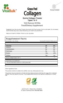 Photo of the VitalBulk Grass Fed Collagen label