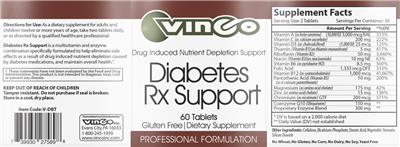 Photo of the Vinco Diabetes Rx Support label