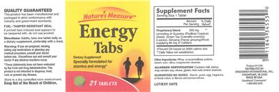 Photo of the Nature's Measure Energy Tabs label