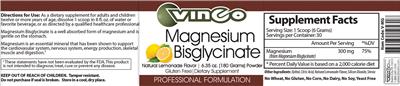 Photo of the Vinco Magnesium Bisglycinate Natural Lemonade Flavor label