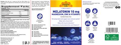 Photo of the Country Life Melatonin 10 mg label