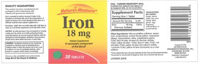 Photo of the Nature's Measure Iron 18 mg label