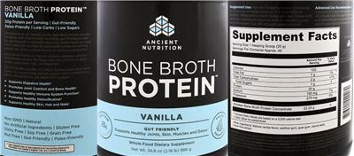 Photo of the Ancient Nutrition Bone Broth Protein Vanilla label
