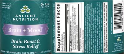 Photo of the Ancient Nutrition Brain + Mood Brain Boost & Stress Relief label
