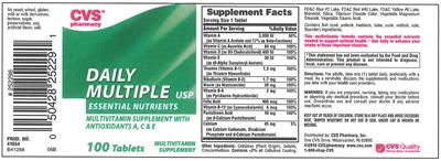 Photo of the CVS Pharmacy Daily Multiple Essential Nutrients label