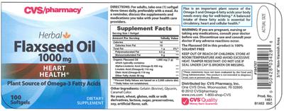 Photo of the CVS Pharmacy Herbal Flaxseed Oil 1000 mg label