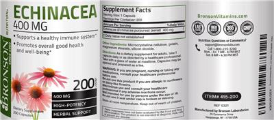 Photo of the Bronson Echinacea 400 mg label