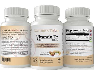 Photo of the Nature's Trove Vitamin K2 100 mcg label