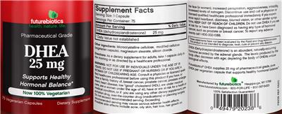 Photo of the Futurebiotics DHEA 25 mg label