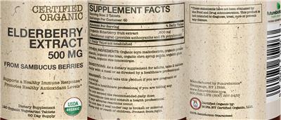 Photo of the Futurebiotics Elderberry Extract 500 mg label