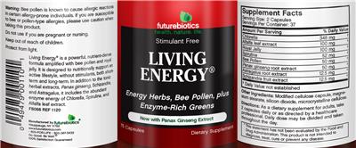 Photo of the Futurebiotics Living Energy label